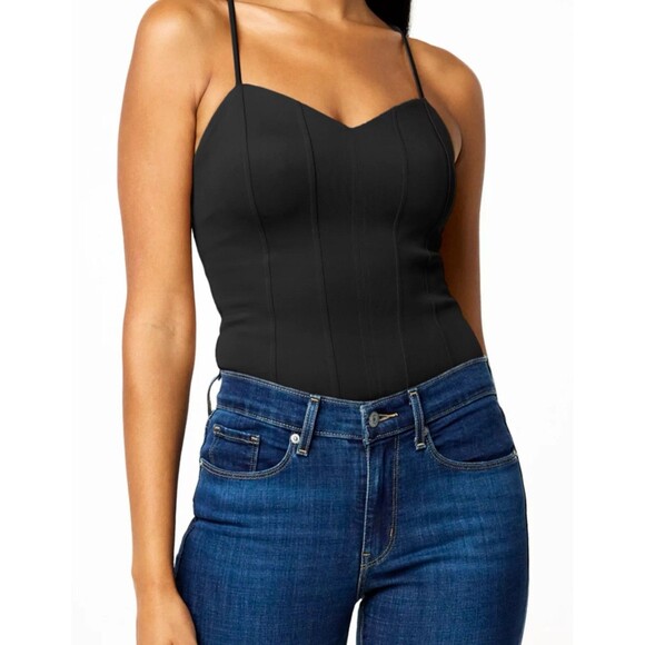 INTEMPO Womens Scuba Corset Bodysuit Size XL  Black Minimalist Basic Y2K - Picture 1 of 14